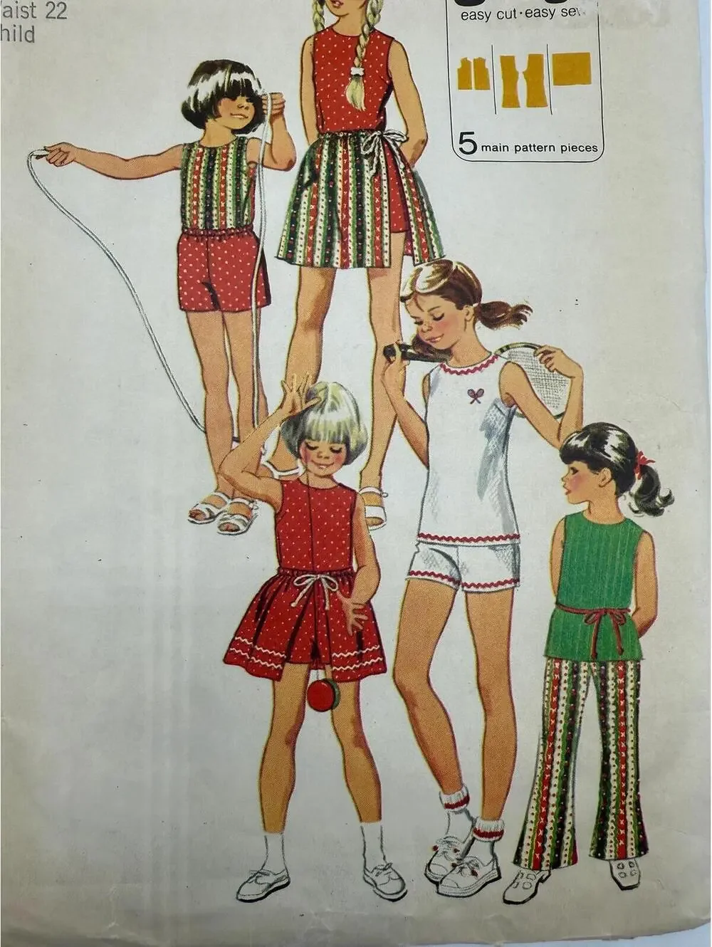 Vintage 1970s Pattern, Childs Jiffy Sorts and Bellbottoms, Sz 6, Simplicity 9997